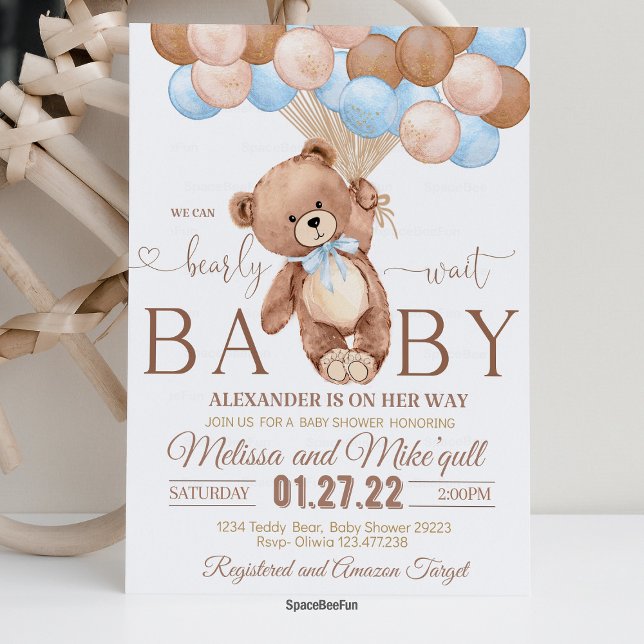 Teddy Bear Invitación Baby Shower Que Podemos Hace (teddy bear invites,baby shower invitation,we can bearly wait,teddy bear boy,hot air balloon bear the)