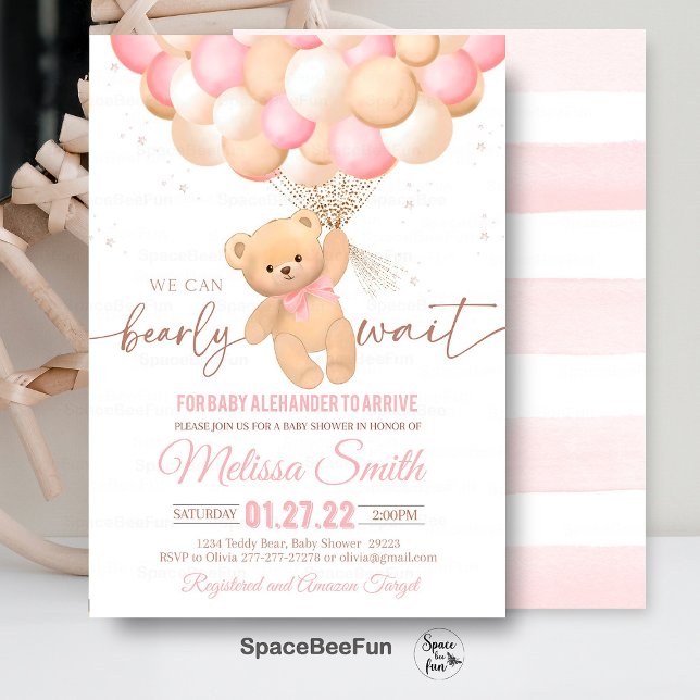 Teddy Bear Invitación Baby Shower Que Podemos Hace (Teddy Bear,Baby Shower,Invitation,We Can Bearly,Wait girl,hot air balloon,Bear Theme,Baby Shower inv)
