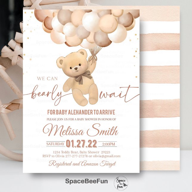 Teddy Bear Invitación Baby Shower Que Podemos Hace (eddy Bear,Baby Shower,Invitation,We Can Bearly,Wait girl,hot air balloon,Bear Theme,Baby Shower invi)
