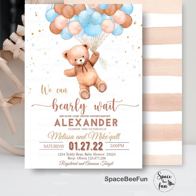Teddy Bear Invitación Baby Shower Que Podemos Hace (Teddy Bear baby shower boy,Baby Shower bear invitation,boho bohemian bear,We Can Bearly Wait invites)