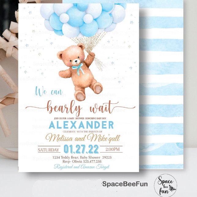 Teddy Bear Invitación Baby Shower Que Podemos Hace (Teddy Bear baby shower boy,Baby Shower bear invitation,boho bohemian bear,We Can Bearly Wait invites)