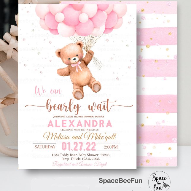 Teddy Bear Invitación Baby Shower Que Podemos Hace (Teddy Bear baby shower girl,Baby Shower bear invitation,boho bohemian bear,We Can Bearly Wait invite)