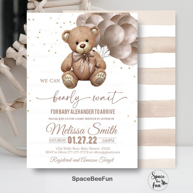 Teddy Bear Invitación Baby Shower Que Podemos Hace (Teddy Bear,Baby Shower,Invitation,We Can Bearly Wait,Boy invites,hot air balloon,save she date,Bear )