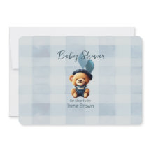 Teddy Bear Jean Baby Shower Invitación azul