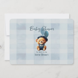 Teddy Bear Jean Baby Shower Invitación azul