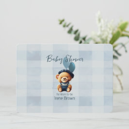 Teddy Bear Jean Baby Shower Invitación azul