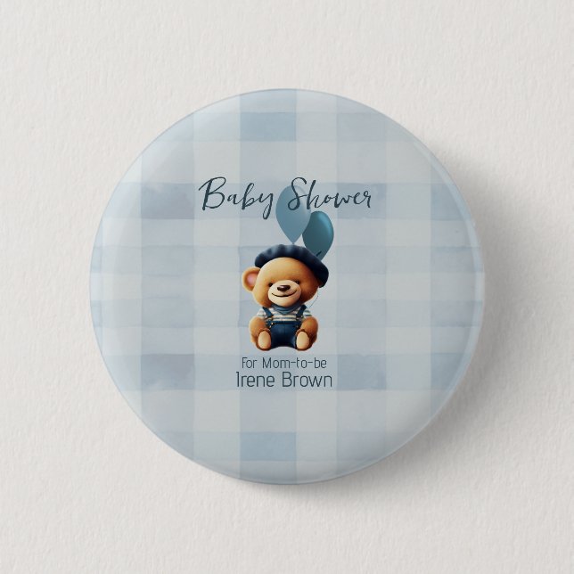 Teddy Bear Jean botón Baby Shower (Anverso)