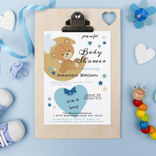 Teddy Bear Love Baby Boy Shower Invitación