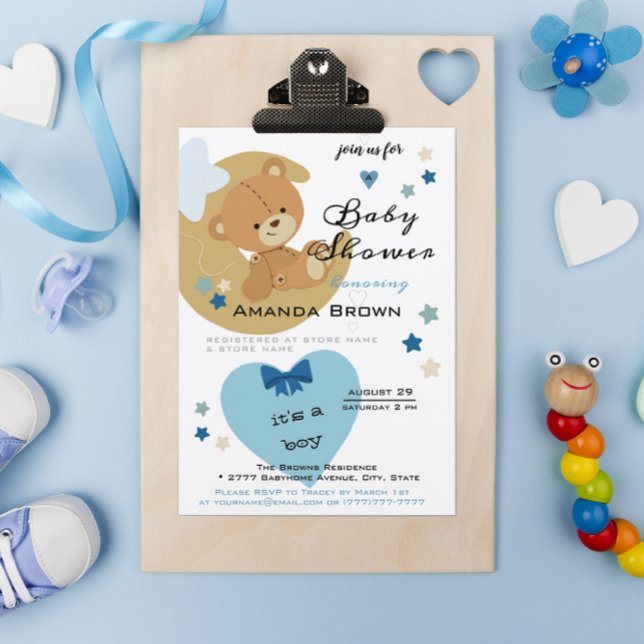 Teddy Bear Love Baby Boy Shower Invitación (Subido por el creador)
