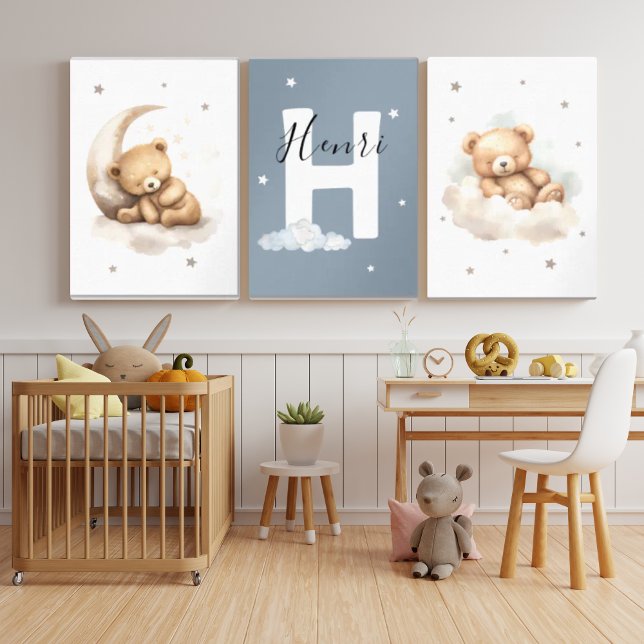 Teddy Bear Nursery Wall Art Set Moon & Cloud Baby (Subido por el creador)