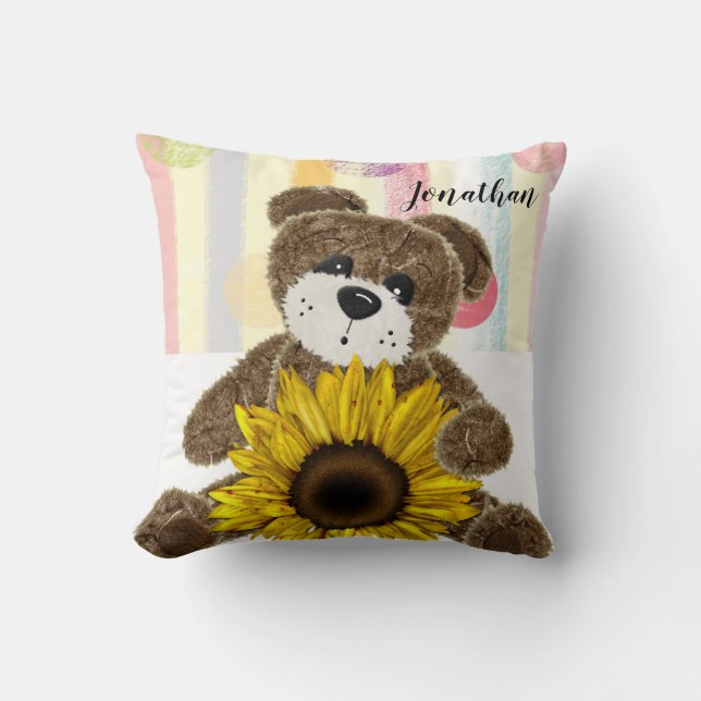 Teddy Bear Pastel Stripe Cojín decorativo (Anverso)