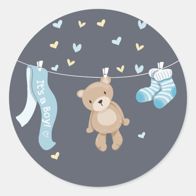 Teddy Bear Pegatina Baby Shower Sello para sobres  (Anverso)