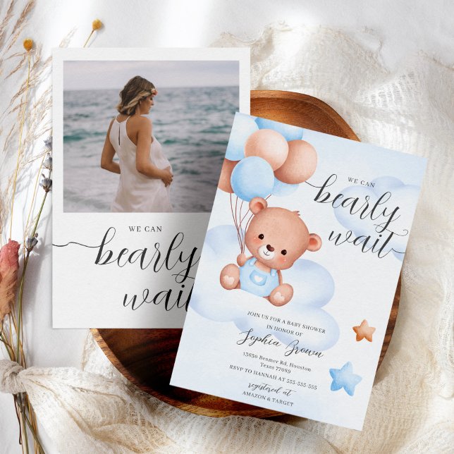 Teddy Bear & Photo Baby Boy Invitación a Baby Show (Subido por el creador)