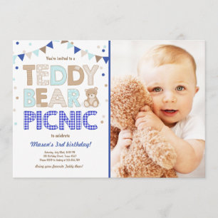 Teddy Bear Picnic Boy Invitación al cumpleaños Blu