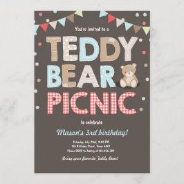 Teddy Bear Picnic Boy Invitación de cumpleaños Azu
