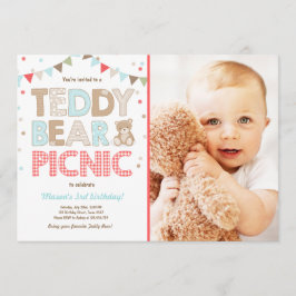 Teddy Bear Picnic Boy Invitación de cumpleaños Azu