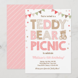 Teddy Bear Picnic Chica cumpleaños Invitación Rosa