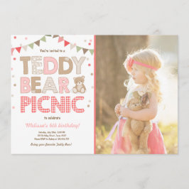 Teddy Bear Picnic Chica cumpleaños Invitación Rosa