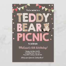 Teddy Bear Picnic Chica cumpleaños Invitación Rosa