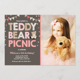 Teddy Bear Picnic Chica cumpleaños Invitación Rosa