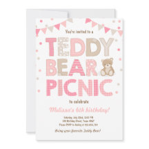 Teddy Bear Picnic Chica cumpleaños Invitación Rosa