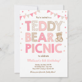 Teddy Bear Picnic Chica cumpleaños Invitación Rosa