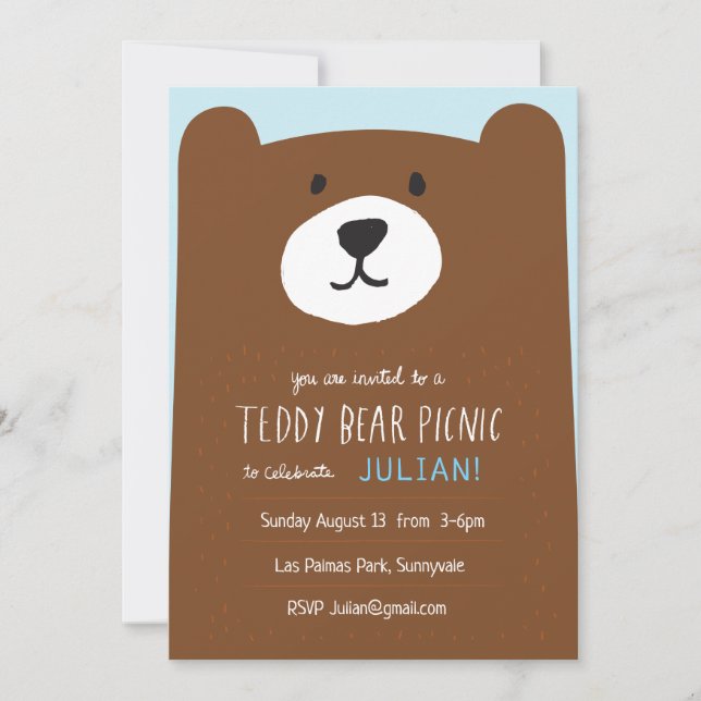 Teddy Bear Picnic Niños Invitación a la fiesta de  (Anverso)