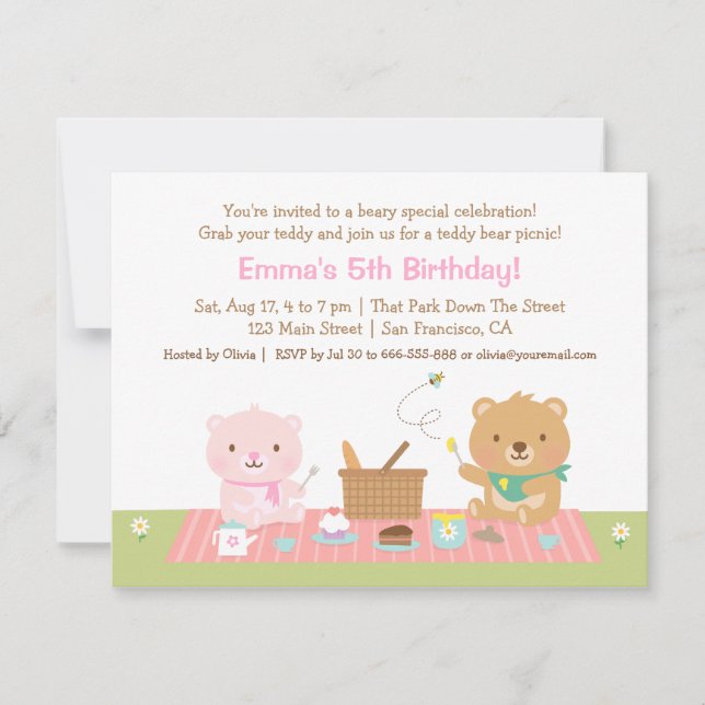 Teddy Bear Picnic Tea Fiesta Invitaciones de cumpl (Anverso)