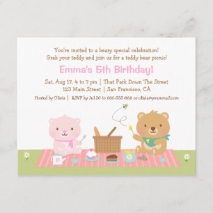 Teddy Bear Picnic Tea Fiesta Invitaciones de cumpl