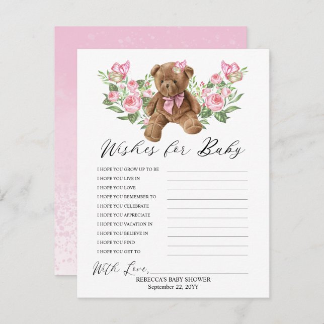 Teddy Bear Pink Floral Wiers for Baby Game (Anverso / Reverso)