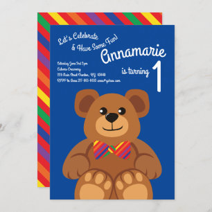 Teddy Bear Rainbow Invitaciones a la hora del prim
