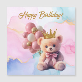 Teddy Bear Rosa Bow Gold Crown Feliz cumpleaños