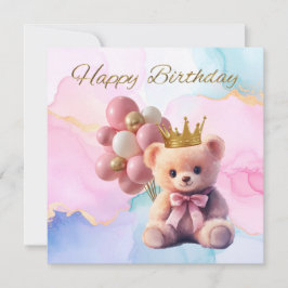 Teddy Bear Rosa Bow Gold Crown Feliz cumpleaños