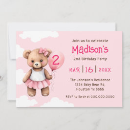 Teddy Bear Segunda Invitación de Cumpleaños