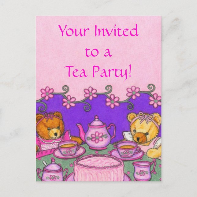 Teddy Bear Tea Fiesta ~ Invitación postales (Anverso)