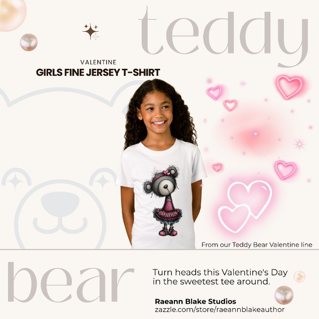 Teddy Bear Valentine Girls Fine Jersey T-Shirt (Subido por el creador)