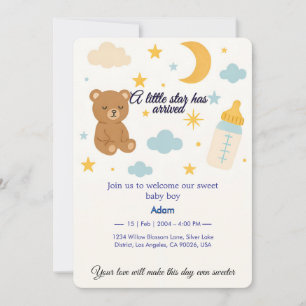 Teddy Bear y Moon Baby Boy Invitación