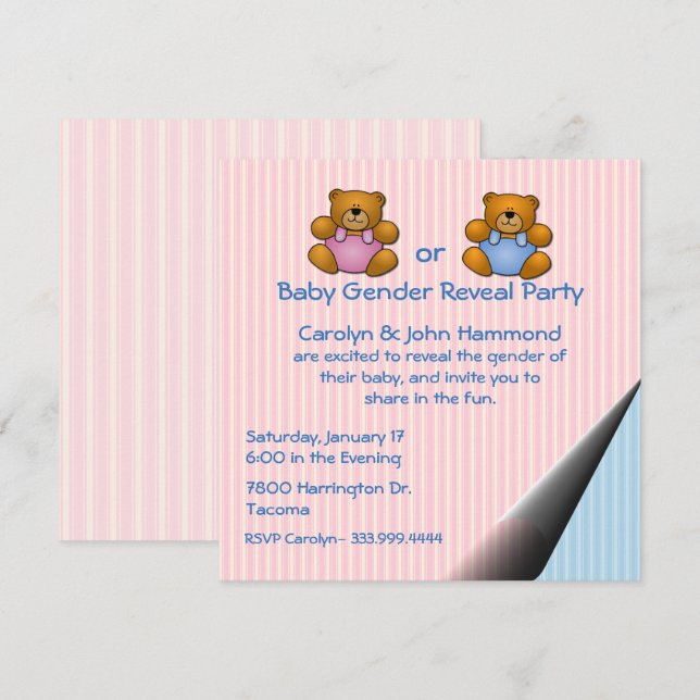 Teddy Bears Baby Gender Revelan Invitación de fies (Anverso / Reverso)