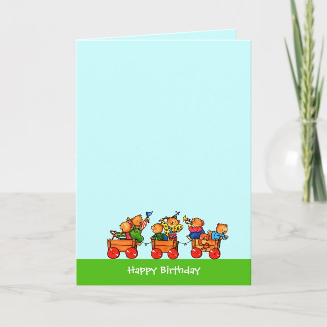 Teddy Bears in Soapbox Car - Tarjeta de cumpleaños (Anverso)