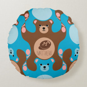 Teddy Bears moreno azul Monograma niño Almohada re