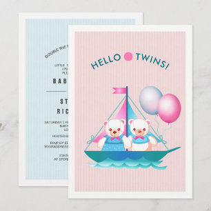 Teddy Bears Twin Chica & Boy Invitación Baby Showe