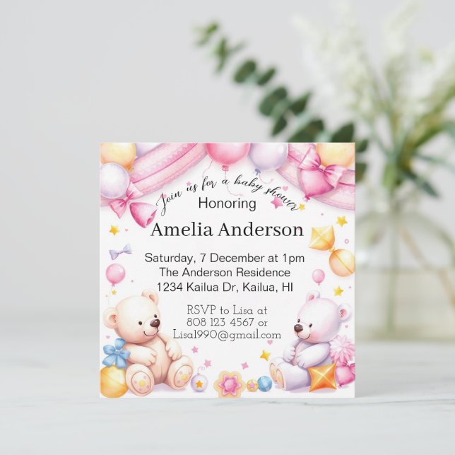 Teddy bebe baby ducha unisex invitación (Anverso de pie)