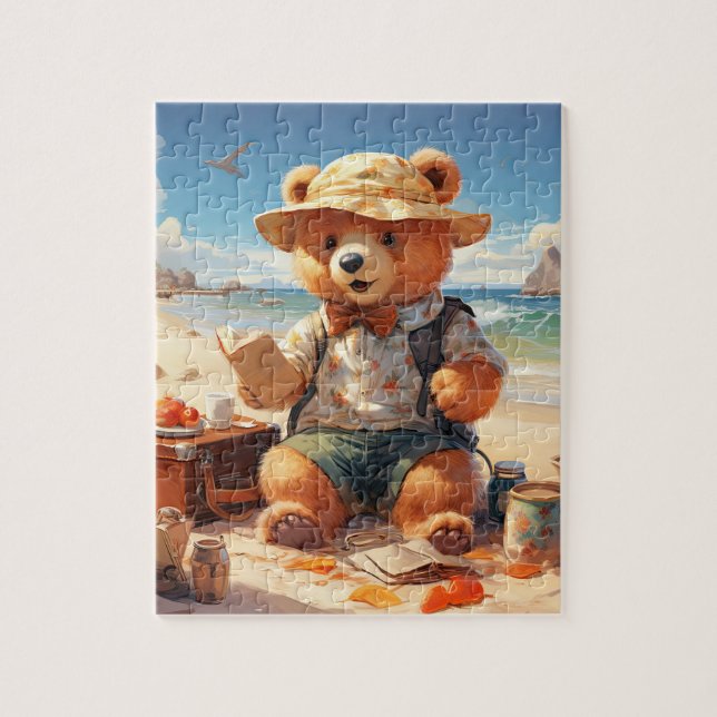¡Teddy en la playa! Rompecabezas de Teddy Bear (Vertical)