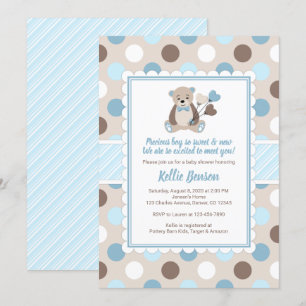 Teddy oso bebé invitación a la ducha niño marrón a