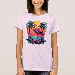 Tee de atardecer rosado Flamingo - Camisa de mujer