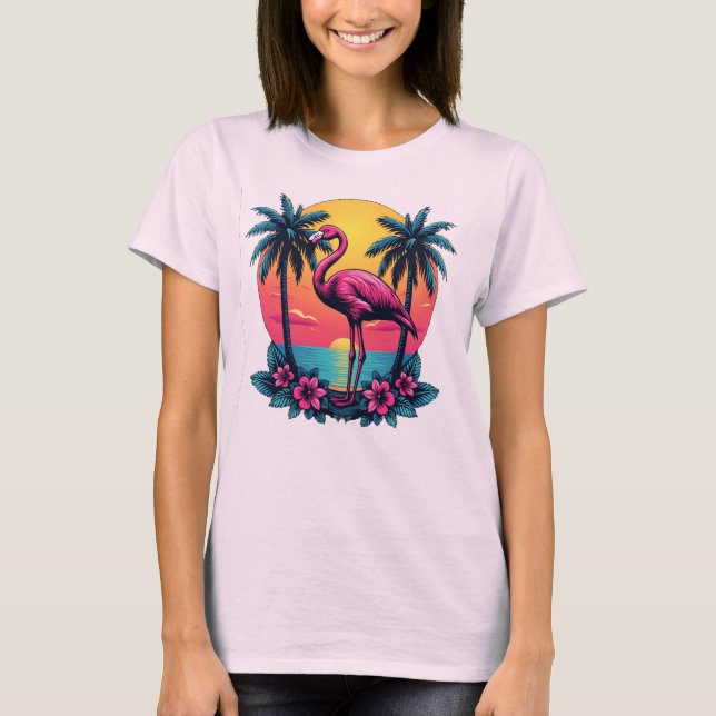Tee de atardecer rosado Flamingo - Camisa de mujer (Anverso)