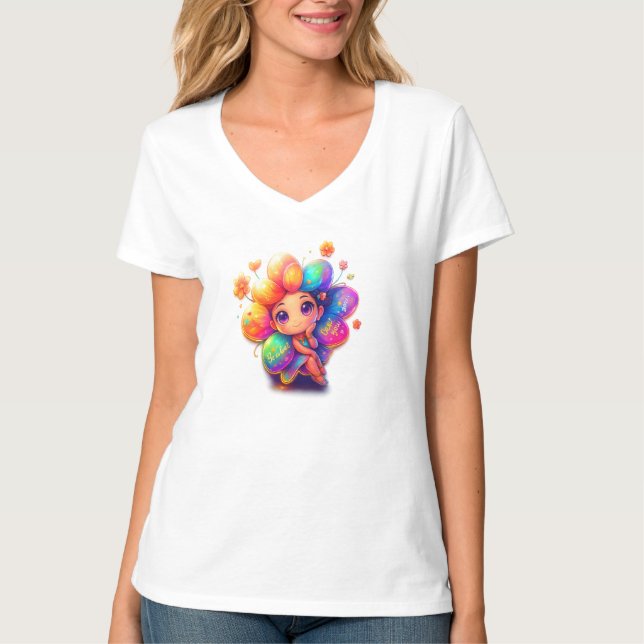 Tee gráfico de hadas de arcoiris - Camisa linda y  (Anverso)