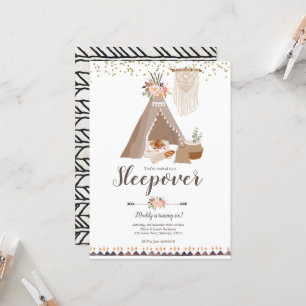 Tee Pee Sleepover Chica Invitación a la fiesta de 