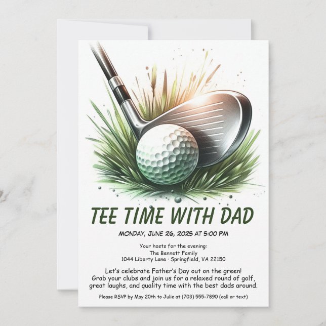 Tee Time con Papá Tarjeta editable de fiesta de go (Anverso)