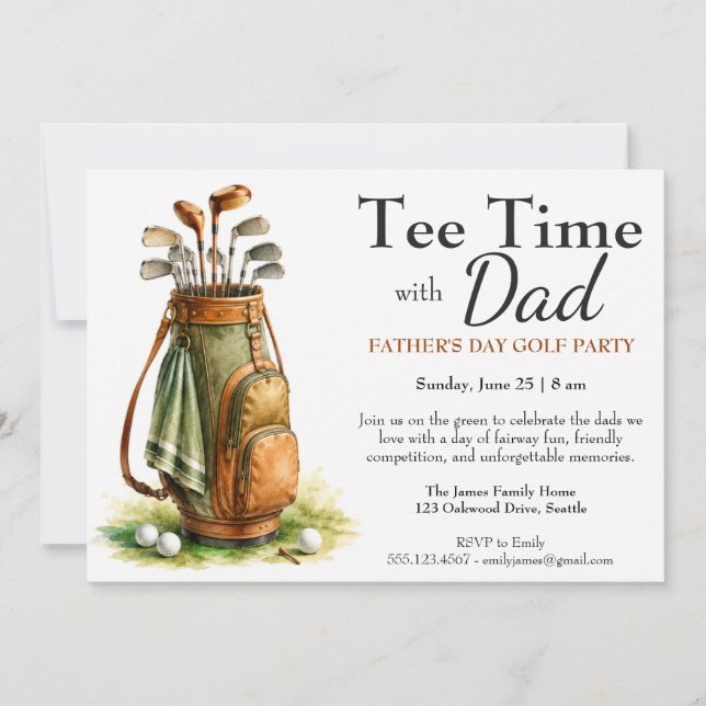 Tee Time con Papá Tarjeta editable de partido de g (Anverso)